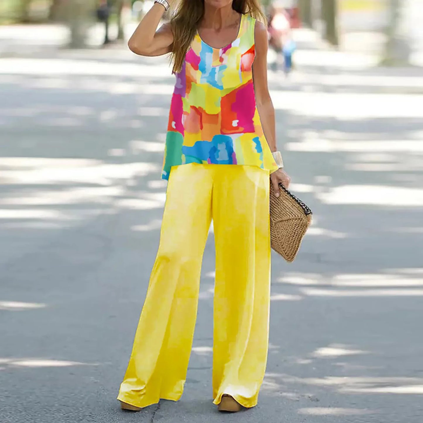 Sleeveless 2 Piece Boho Tank And Pant Set