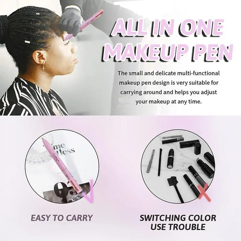 4 In 1 Makeup Pen,4 Colors Multi-Function Makeup Beauty Pen,Portable Eyebrow Eyeliner Lip Liner Highlight Eye Makeup Pen,Waterproof Long Lasting Eye Makeup Tool