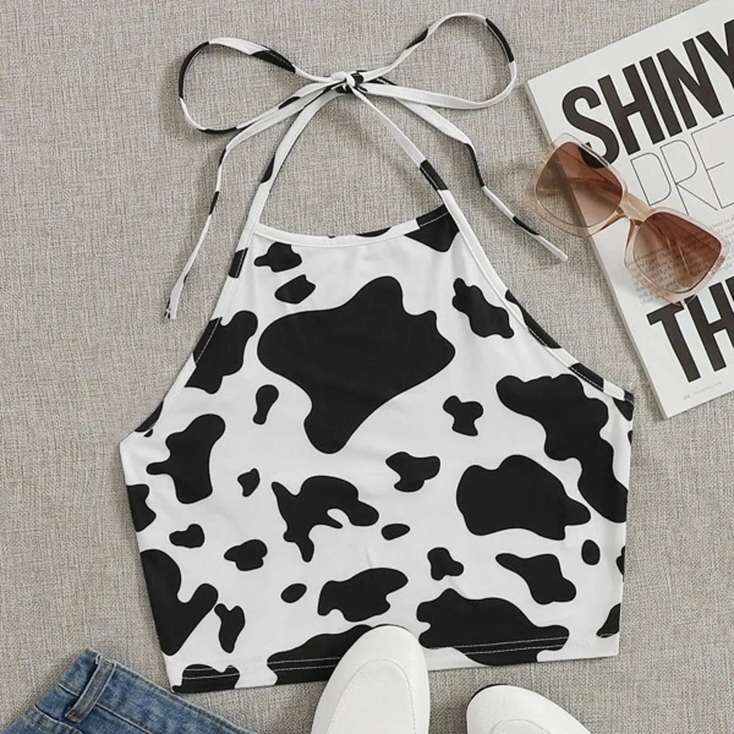 Cow Printed Halter Tank Top