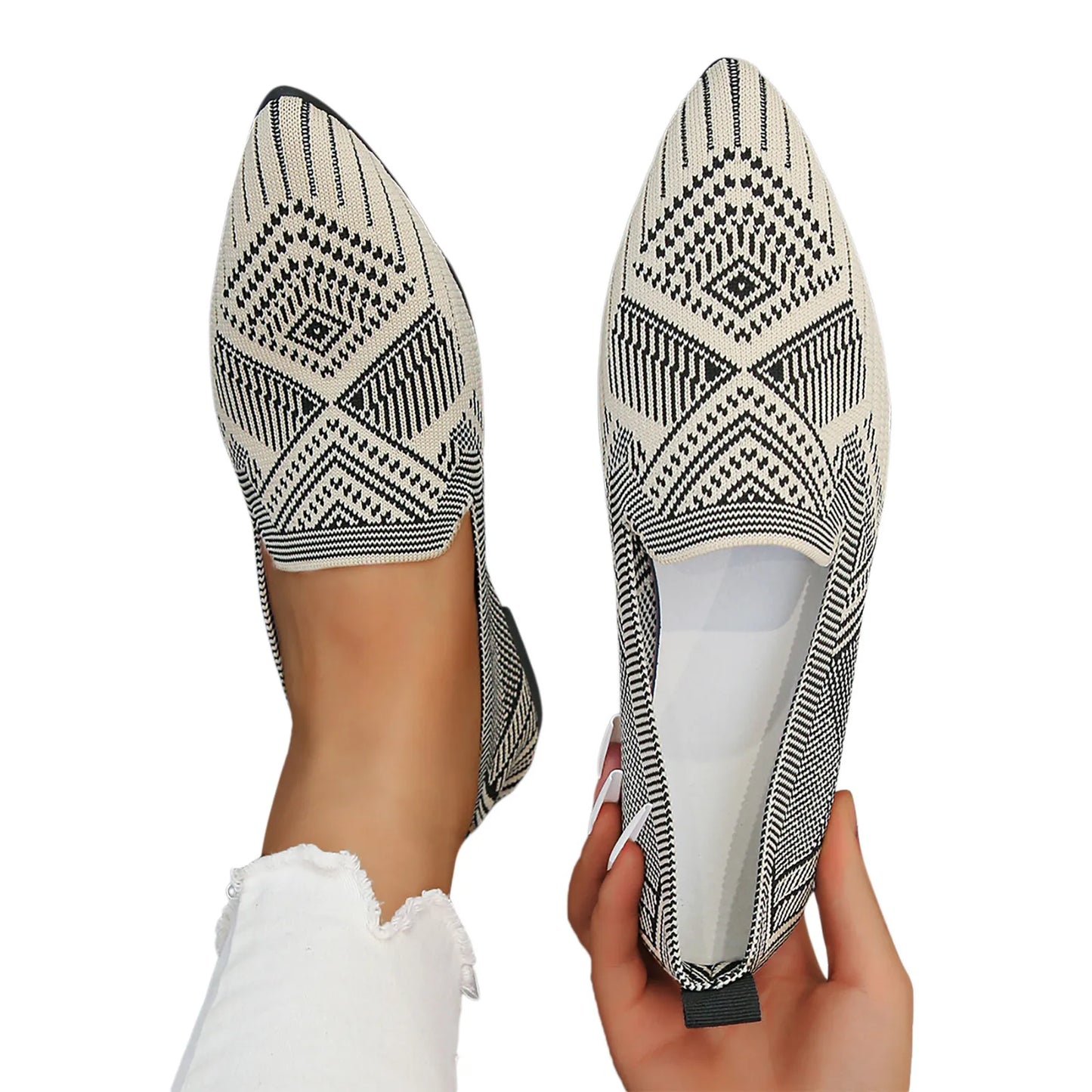 Mesh Pointed Toe Breathable Slip On knitted Flats