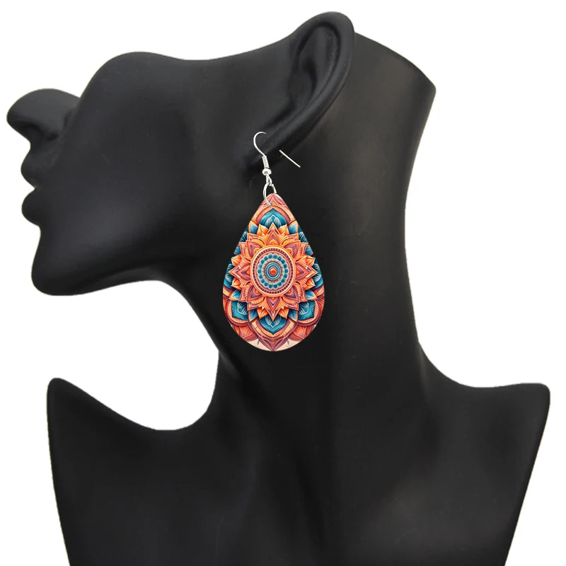 Bohemian Wooden Teardrop Earrings
