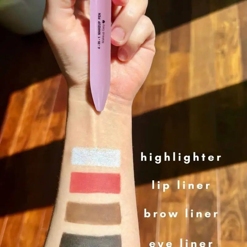4 In 1 Makeup Pen,4 Colors Multi-Function Makeup Beauty Pen,Portable Eyebrow Eyeliner Lip Liner Highlight Eye Makeup Pen,Waterproof Long Lasting Eye Makeup Tool
