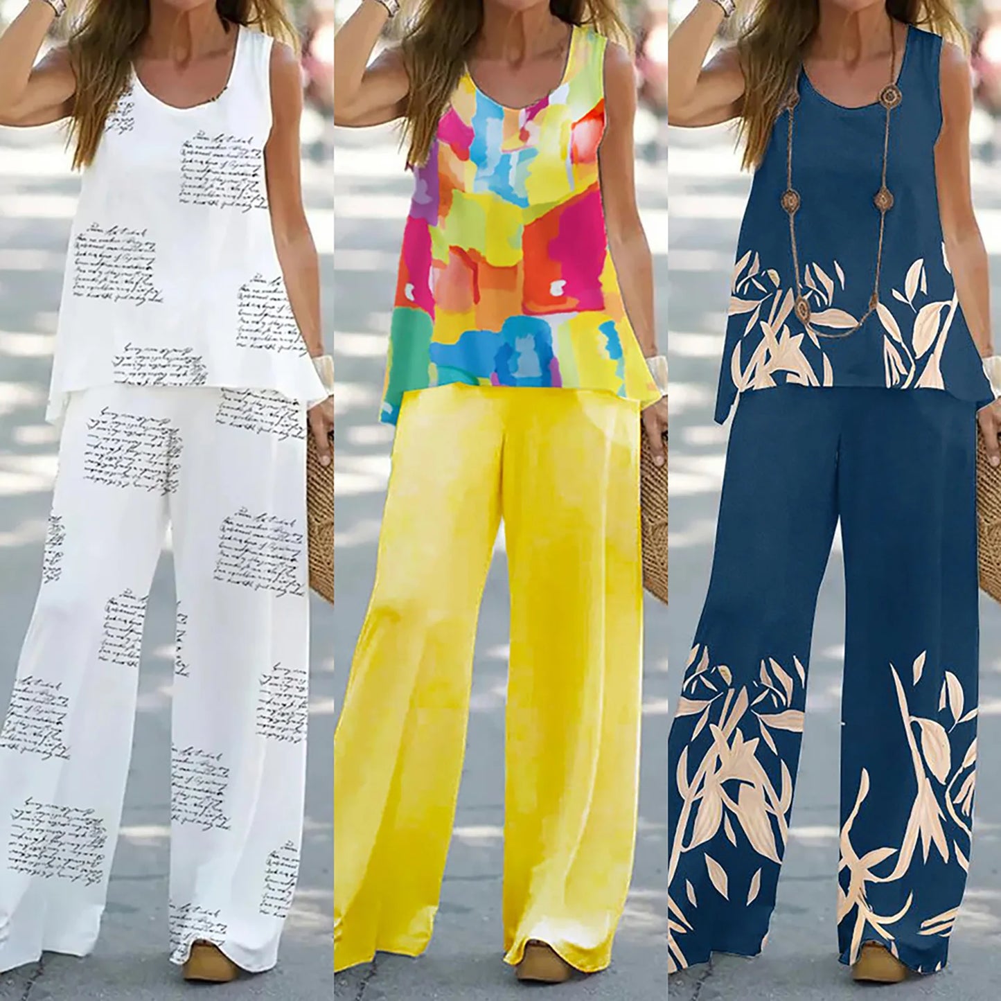 Sleeveless 2 Piece Boho Tank And Pant Set