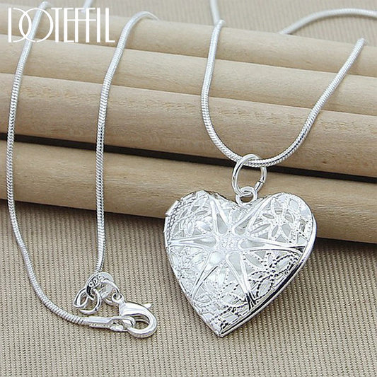 925 Sterling Silver Photo Frame Pendant Necklace 18/20/22/24 Inch Snake Chain