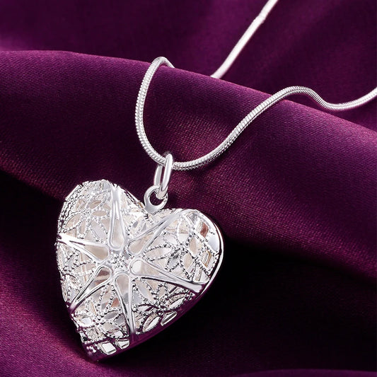 925 Sterling Silver Photo Frame Pendant Necklace 18/20/22/24 Inch Snake Chain