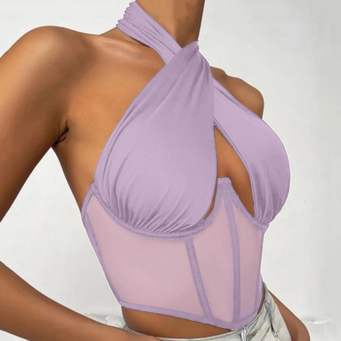 Sleeveless Fishbone Corset Vest Backless Summer Halter Cropped Top