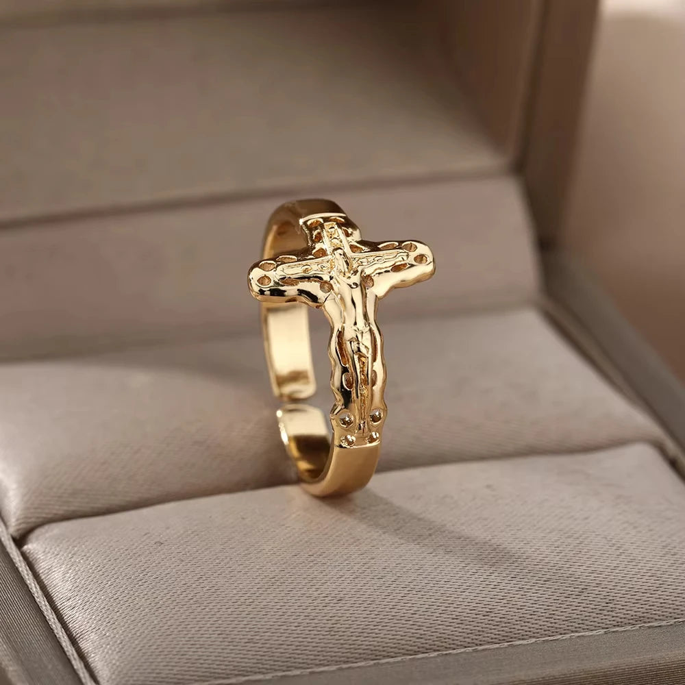 Zircon Rings For Women Stainless Steel Adjustable Hollow Irregular Liquid Heart Rings