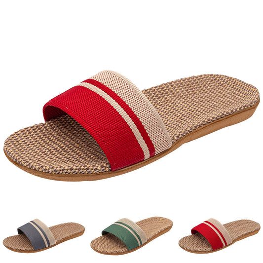 Striped Linen Beach Slippers