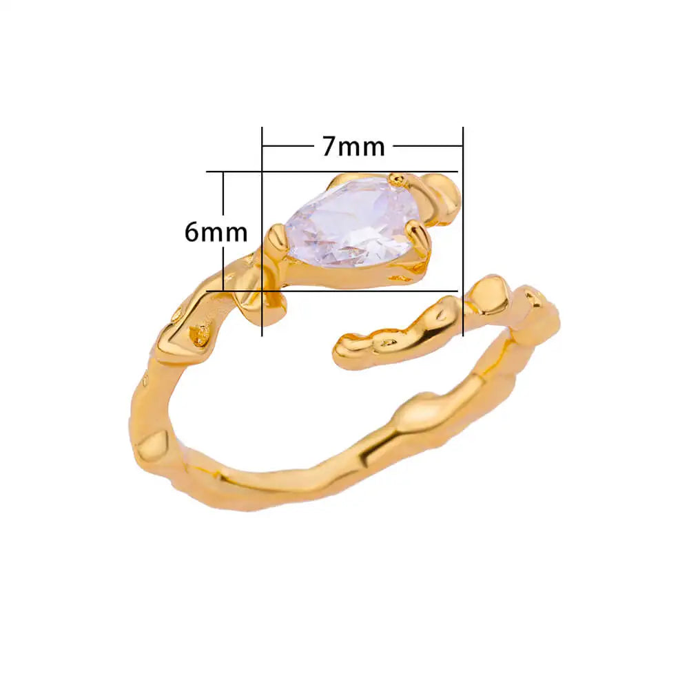 Zircon Rings For Women Stainless Steel Adjustable Hollow Irregular Liquid Heart Rings