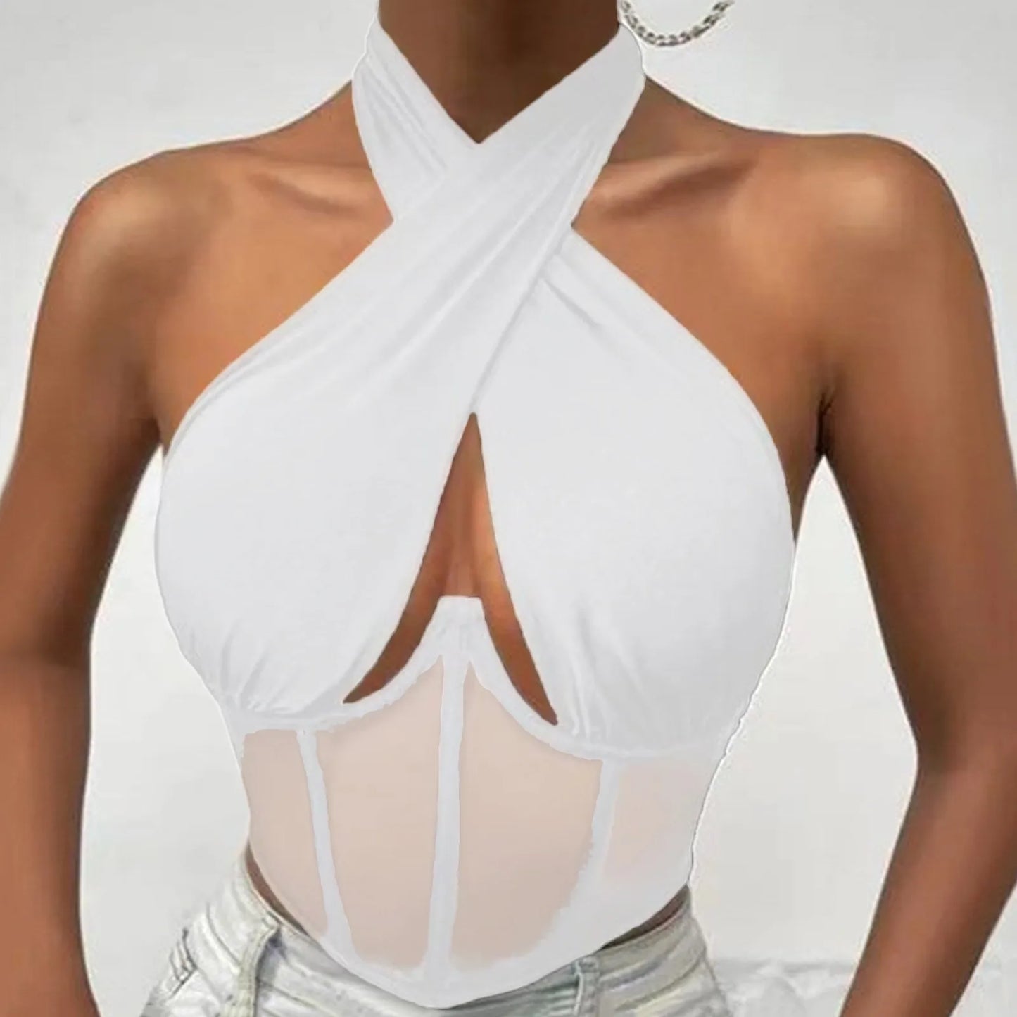 Sleeveless Fishbone Corset Vest Backless Summer Halter Cropped Top