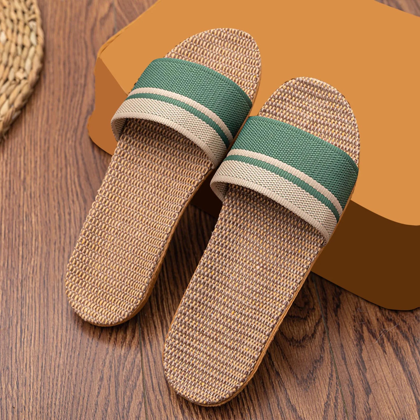 Striped Linen Beach Slippers