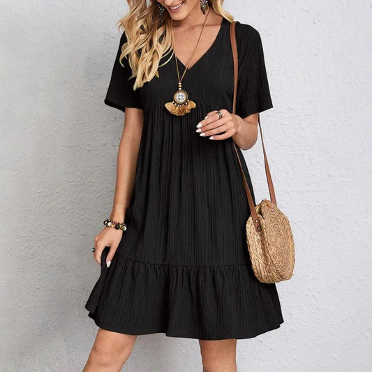 Short Sleeved Pleated Beach Dress