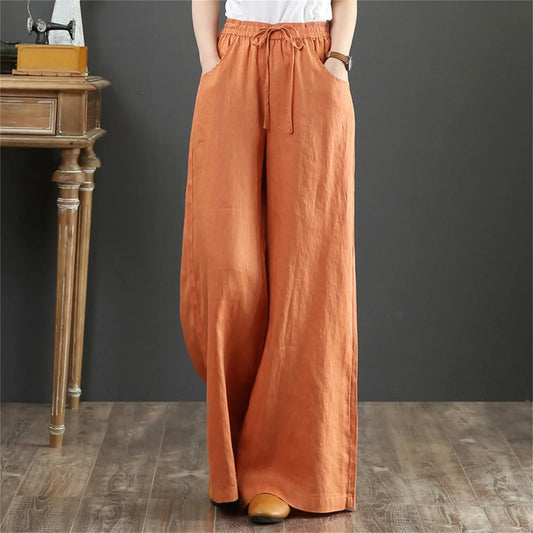 High Waisted Floor Length Loose Fit Trousers