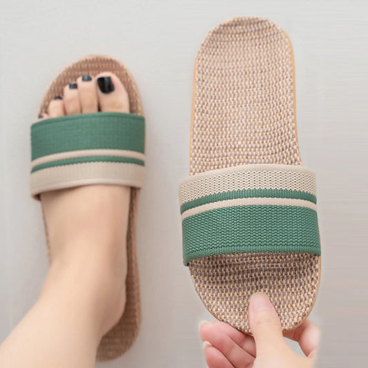 Striped Linen Beach Slippers