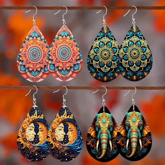 Bohemian Wooden Teardrop Earrings