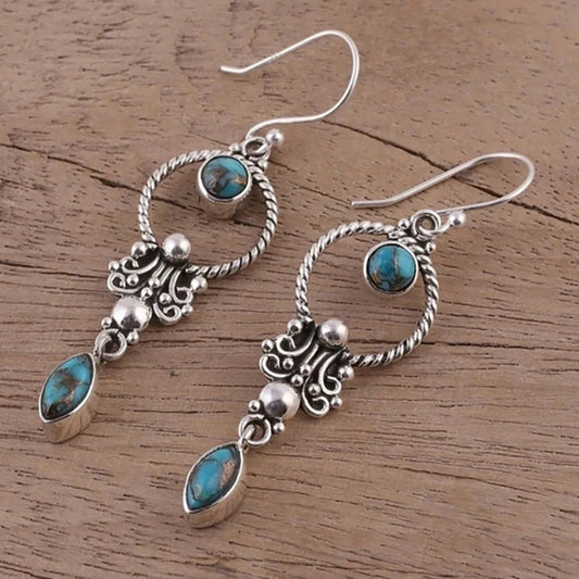 Boho Turquoise Dangle Hook Earrings