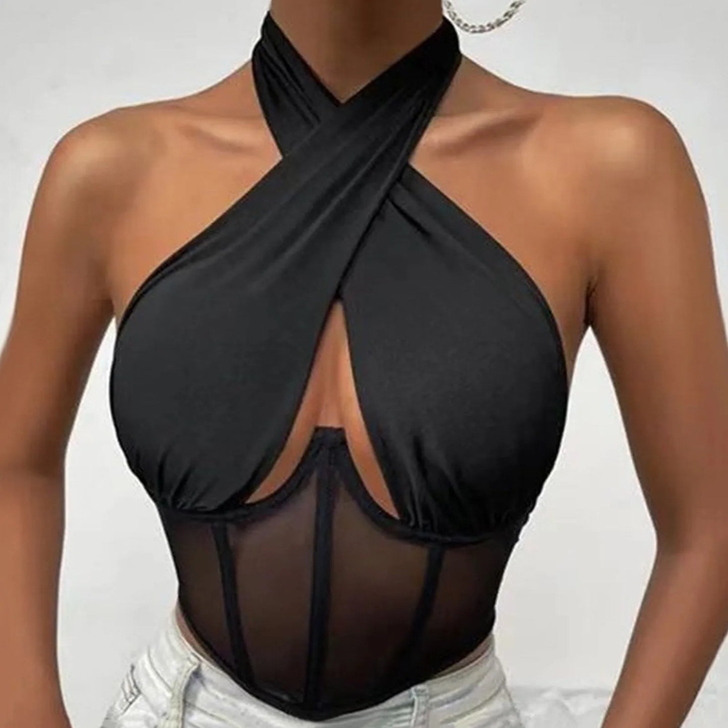 Sleeveless Fishbone Corset Vest Backless Summer Halter Cropped Top
