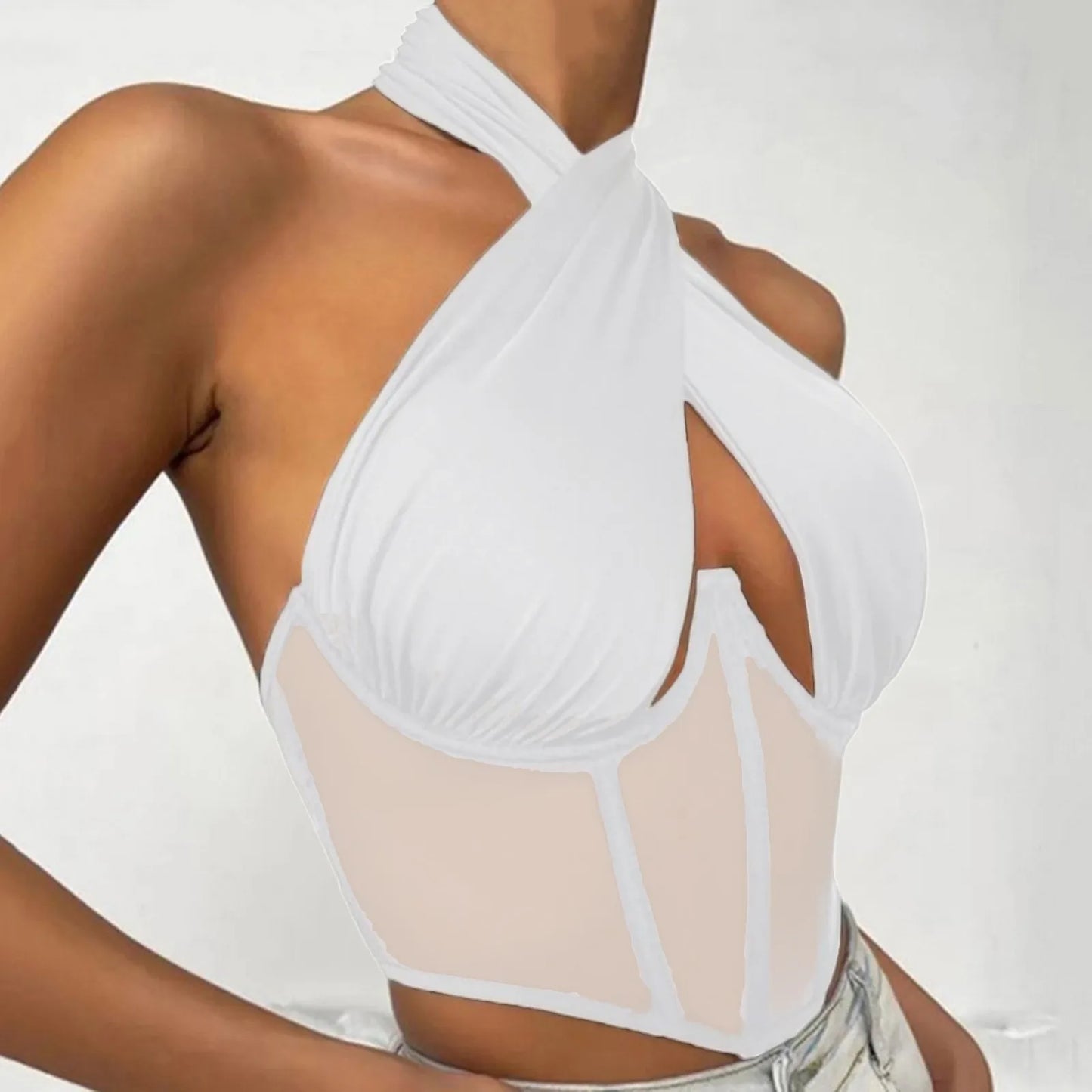 Sleeveless Fishbone Corset Vest Backless Summer Halter Cropped Top