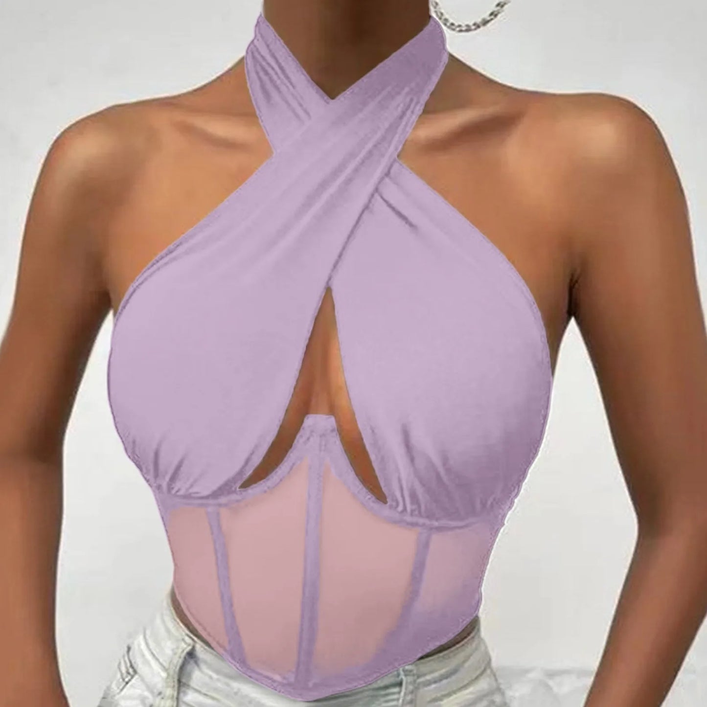 Sleeveless Fishbone Corset Vest Backless Summer Halter Cropped Top