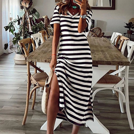 Stripe Print V Neck Summer Dress