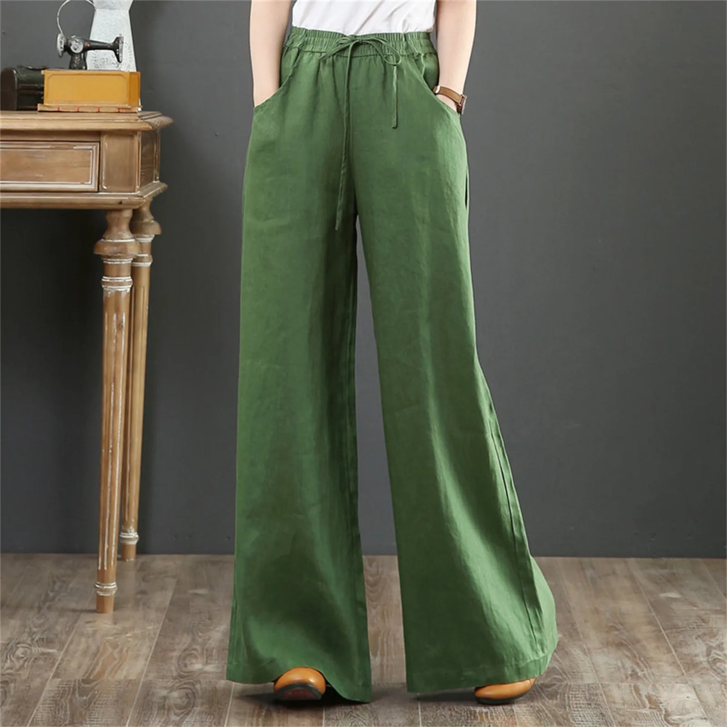 High Waisted Floor Length Loose Fit Trousers