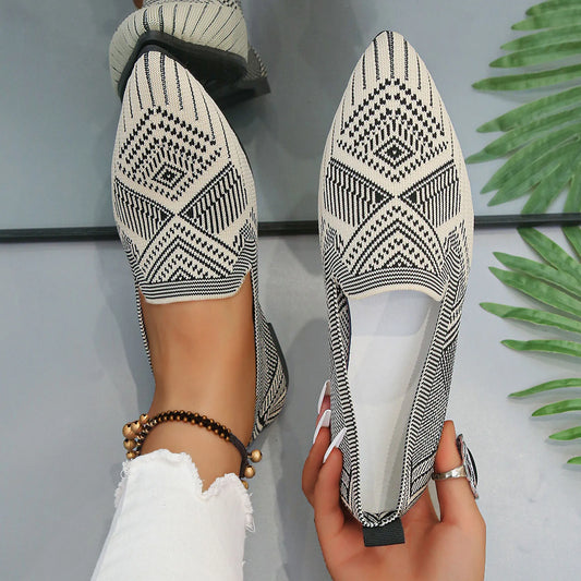 Mesh Pointed Toe Breathable Slip On knitted Flats