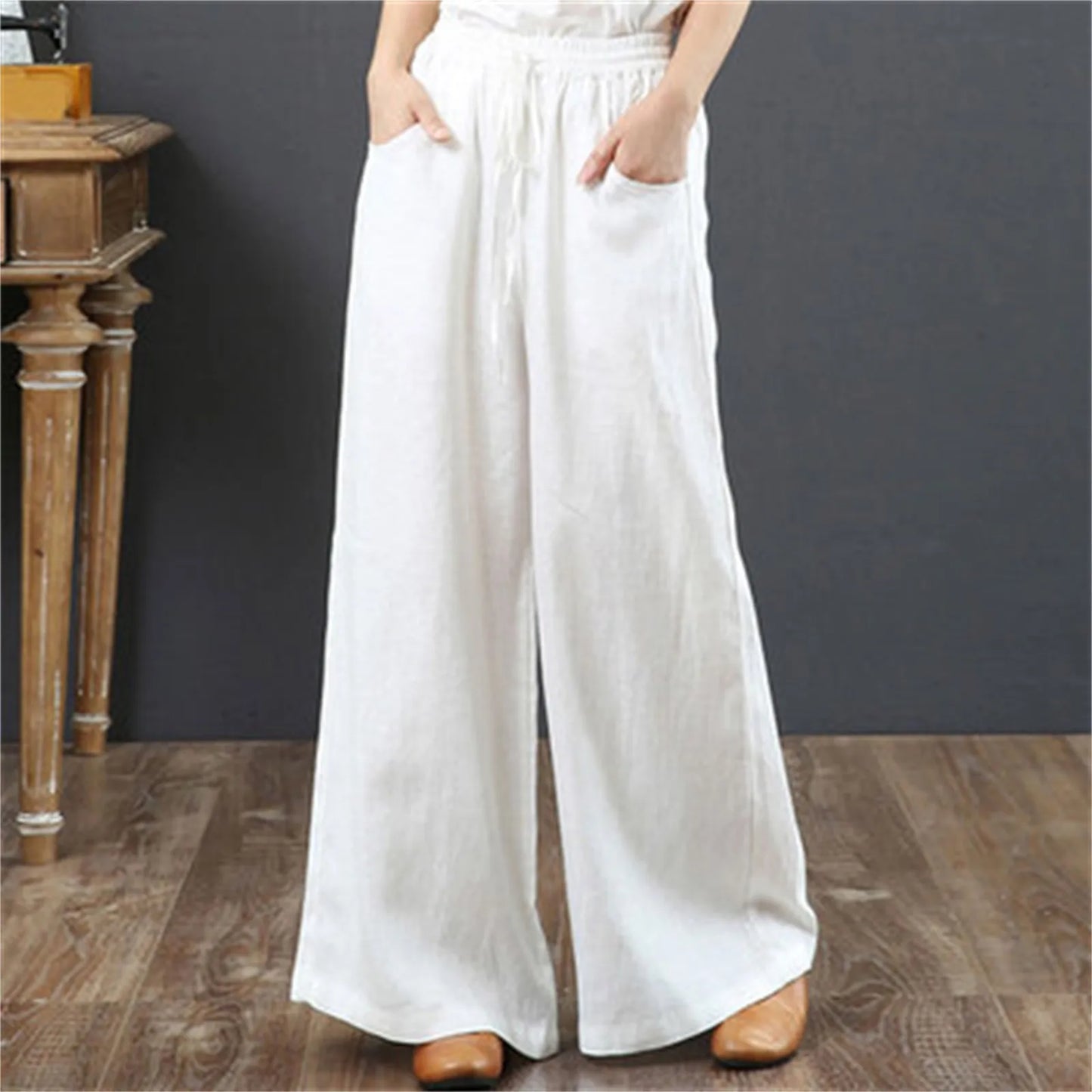 High Waisted Floor Length Loose Fit Trousers