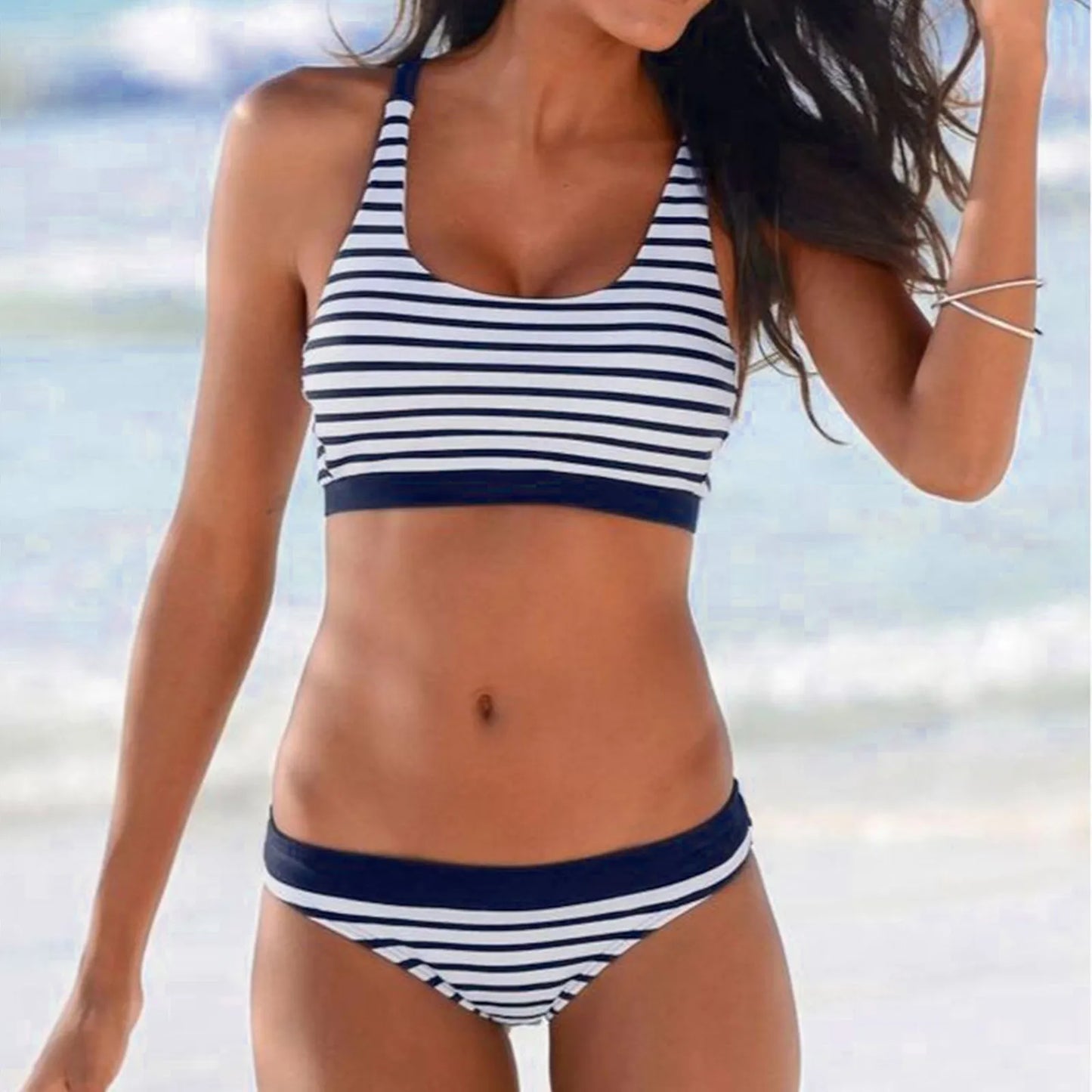 Striped Print Low Waisted Push Up Two Piece Bikini