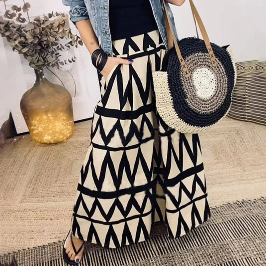 High Waisted Elegant Geometric Print Skirt