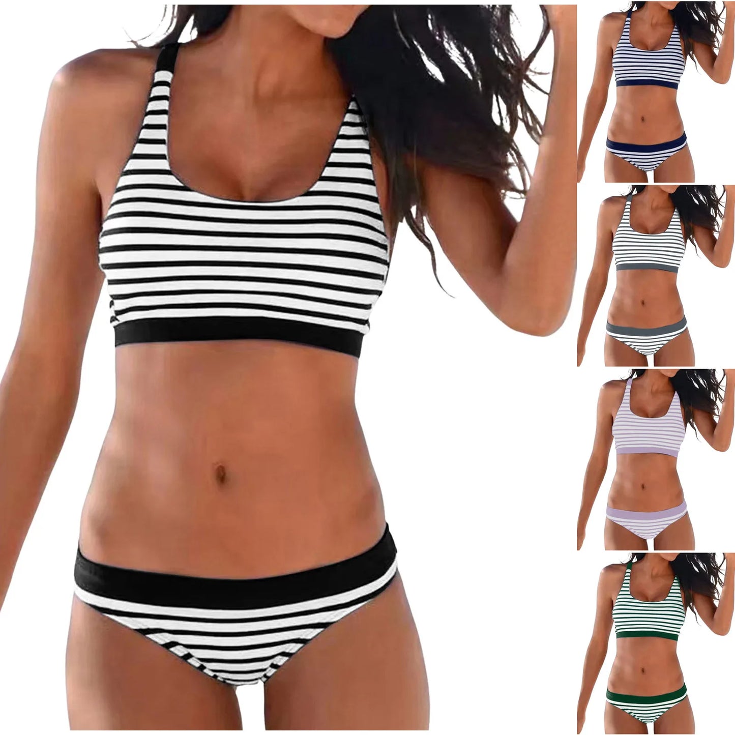 Striped Print Low Waisted Push Up Two Piece Bikini