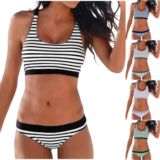 Striped Print Low Waisted Push Up Two Piece Bikini