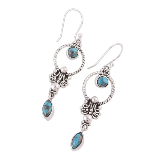 Boho Turquoise Dangle Hook Earrings