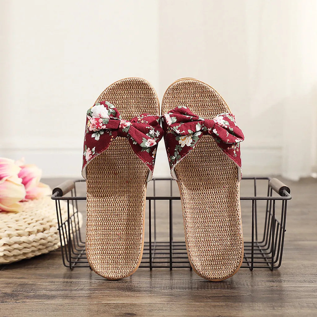 Quick Drying Bowknot Linen Flip Flops