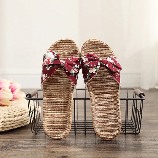 Quick Drying Bowknot Linen Flip Flops
