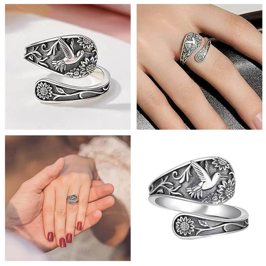 Sterling Silver Hummingbird Vintage Antique Spoon Rings