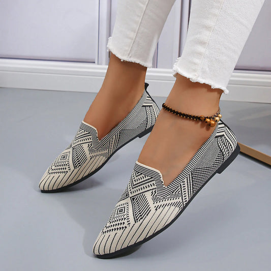 Mesh Pointed Toe Breathable Slip On knitted Flats
