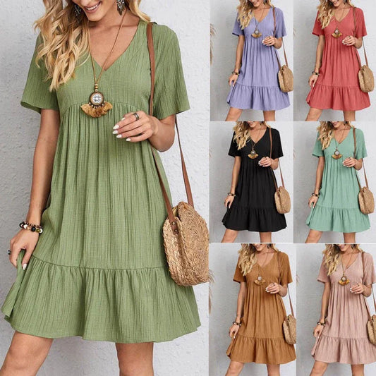 Short Sleeved Pleated Beach Dress