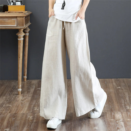 High Waisted Floor Length Loose Fit Trousers