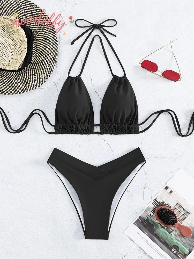 Black Sexy Halter Push Up Bikini