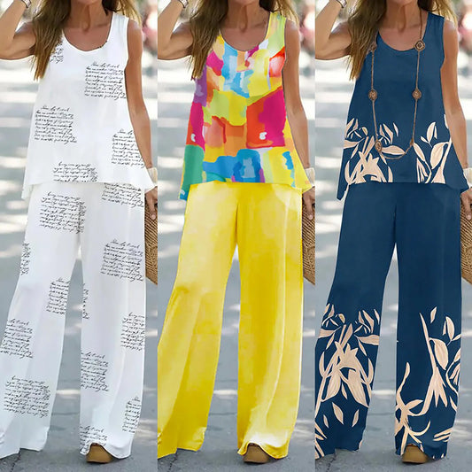 Sleeveless 2 Piece Boho Tank And Pant Set